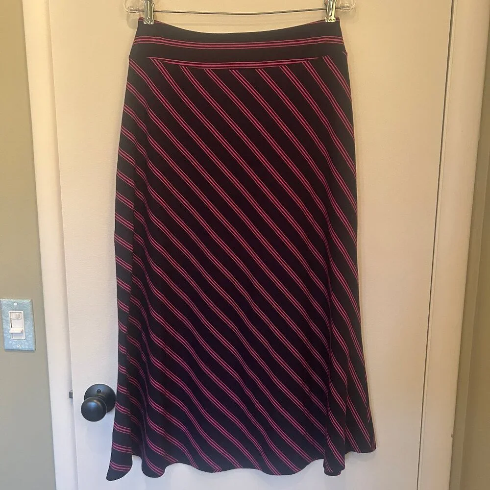 Talbots cotton-blend maxi skirt, pink stripes on navy, sz SP
